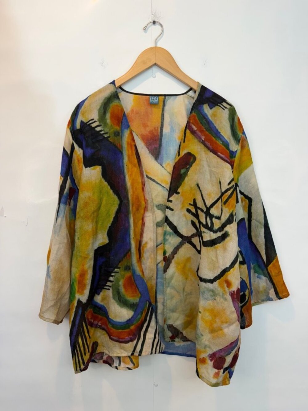 Tao House Women's Hand-Painted Art to Wear Open Front Cardigan 100% Wool L/XL